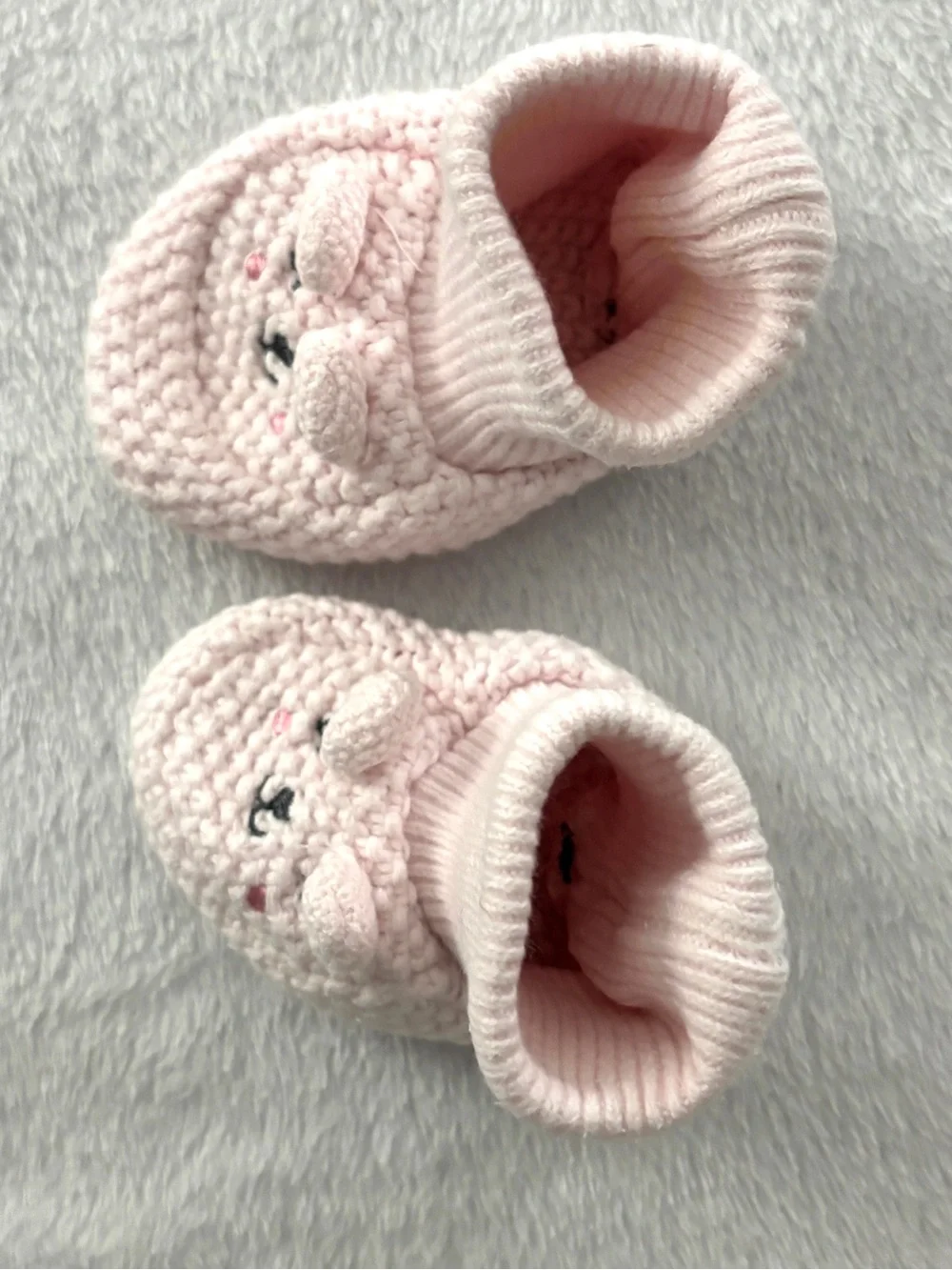 Soft Pink Knit Baby Booties with Cute Bear Face